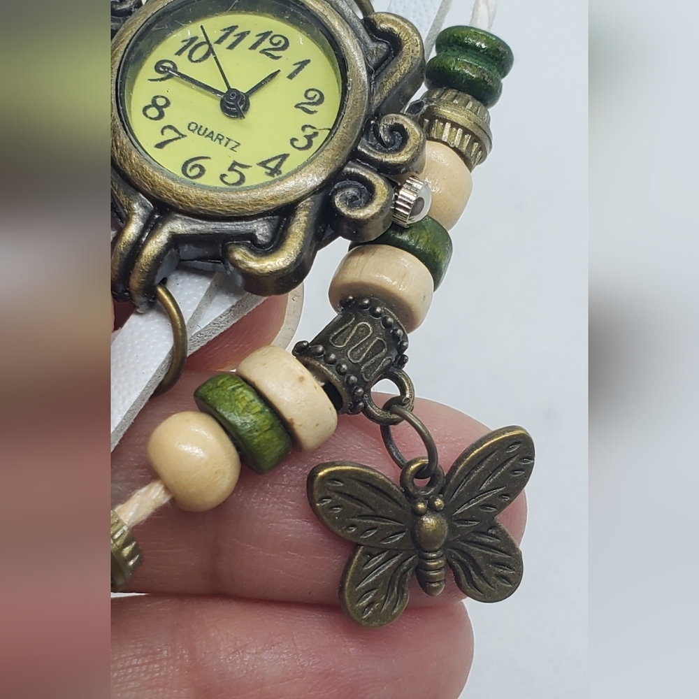 Quartz Watch In White Braided Leather Strap with Brass Details - Picture 4 of 5